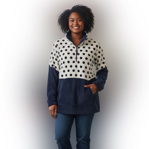 ODDY Jackets & Blazers - ODDY Navy and White Polka Dot Fleece Jacket